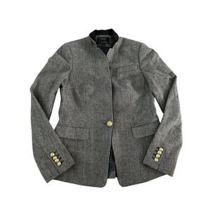J.Crew Women's Regent Gray Plaid Gold Shield Button Surgeon Cuff Blazer Size 2